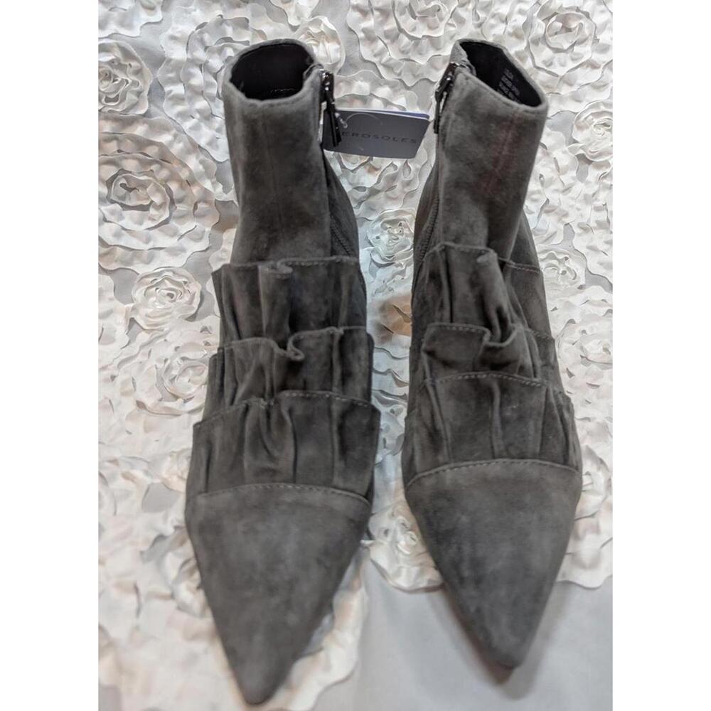 NWT AEROSOLES LOLOA Kitten heel suede frilly bootie $180
